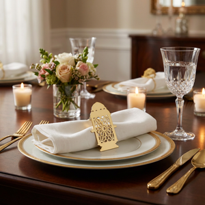 Noor 3 pc Star, Moon & Lantern Metal Napkin Ring Set - Gold