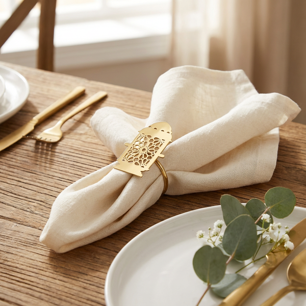 Noor 3 pc Star, Moon & Lantern Metal Napkin Ring Set - Gold