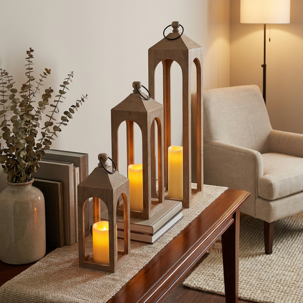 Era Wooden Lantern, Set Of 3 - Whitewash