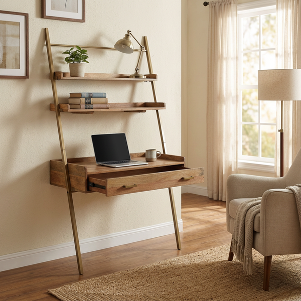 Array Ladder Desk With EPL Finish - Natural & Gold