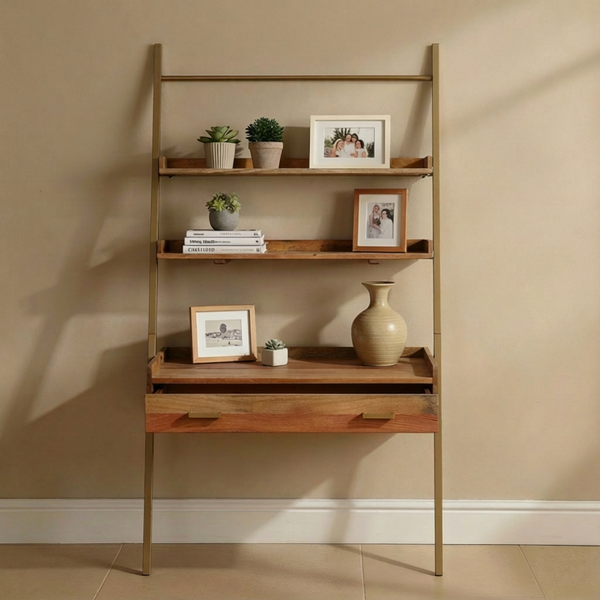 Array Ladder Desk With EPL Finish - Natural & Gold