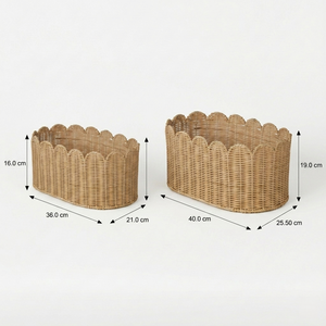 Frill Oval Rattan Storage Basket, Set Of 2 - Natural