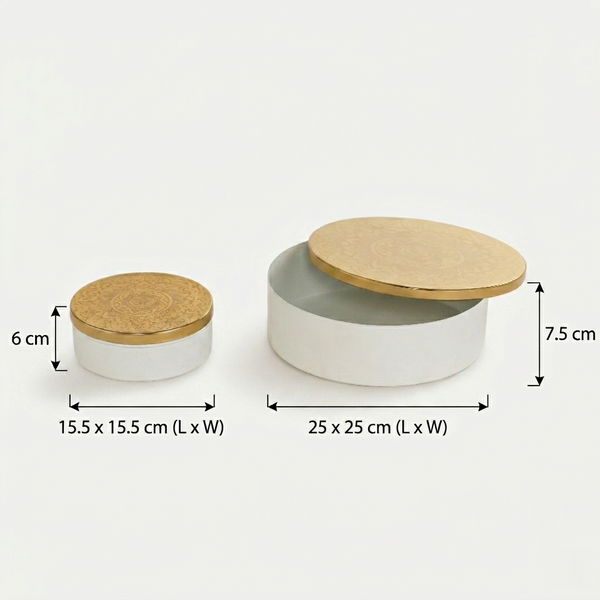 Riva Metal Storage Box, Set of 2 - White & Gold