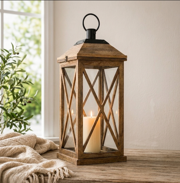 Eon Wooden Lantern, Small - Natural
