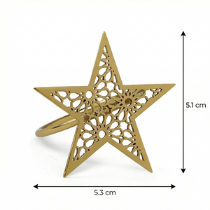 Noor 3 pc Star, Moon & Lantern Metal Napkin Ring Set - Gold