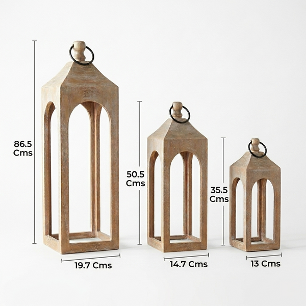 Era Wooden Lantern, Set Of 3 - Whitewash
