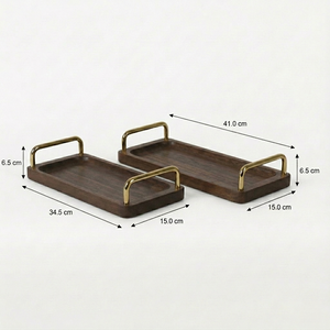 Coco Wooden Tray With Brass Handles, Set Of 2 - Brown