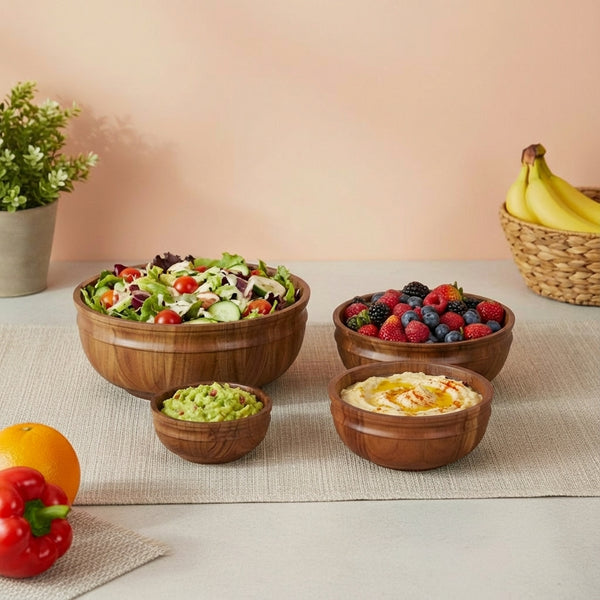 Swirl Wooden Serving Bowl, Set Of 4 - Natural