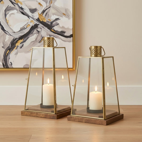 Oma Metal Lantern, Set Of 2 - Gold