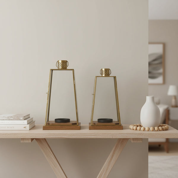 Oma Metal Lantern, Set Of 2 - Gold