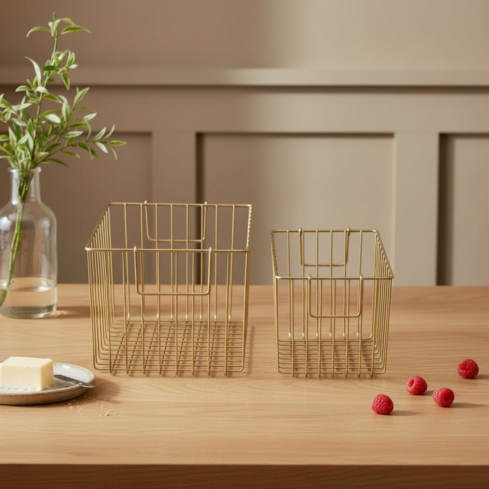 Livon Metal Storage Basket, Set Of 2 - Gold