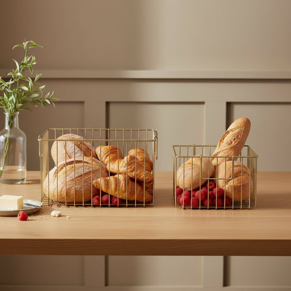 Livon Metal Storage Basket, Set Of 2 - Gold