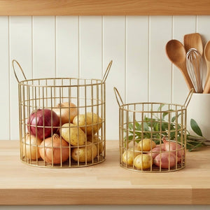 Lexa Round Metal Storage Baskets, Set of 2 - Gold