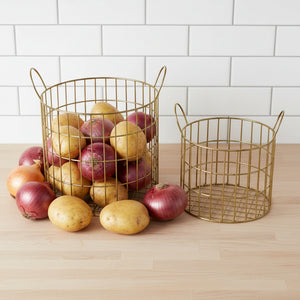 Lexa Round Metal Storage Baskets, Set of 2 - Gold