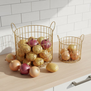 Lexa Round Metal Storage Baskets, Set of 2 - Gold