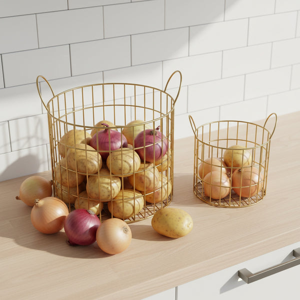 Lexa Round Metal Storage Baskets, Set of 2 - Gold