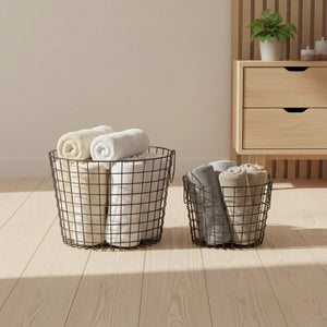 Linny Metal Storage Basket With Metal Handles, Set Of 2 - Black