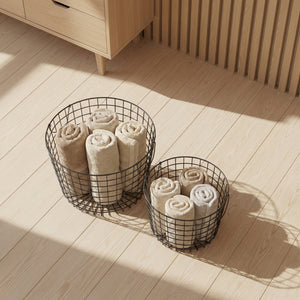 Linny Metal Storage Basket With Metal Handles, Set Of 2 - Black