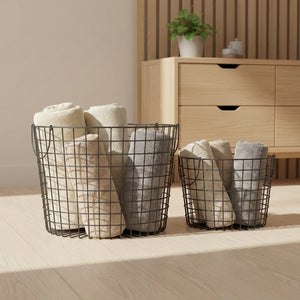 Linny Metal Storage Basket With Metal Handles, Set Of 2 - Black