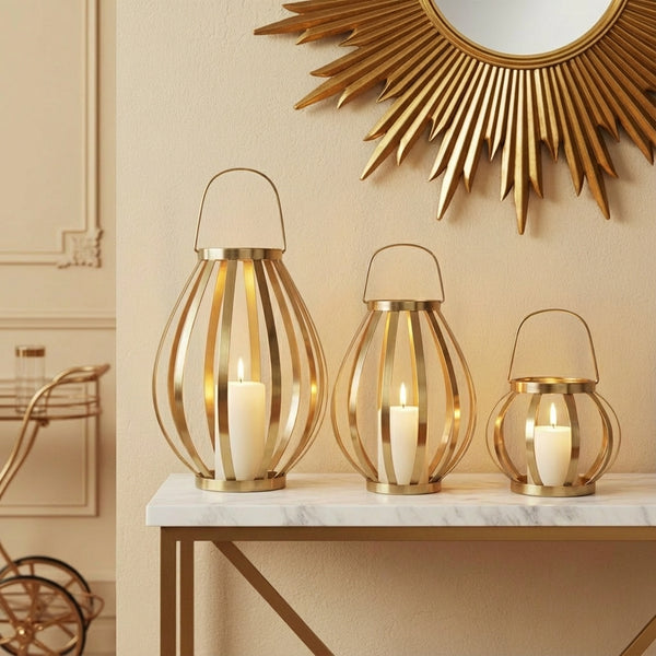 Ray Metal Lanterns, Set Of 3 - Gold