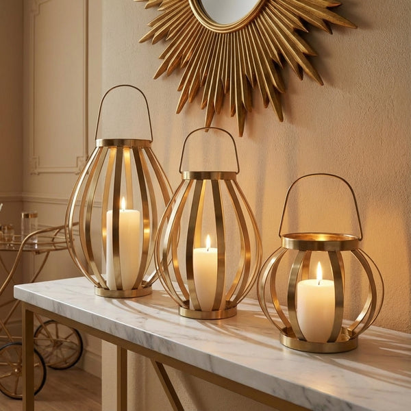 Ray Metal Lanterns, Set Of 3 - Gold