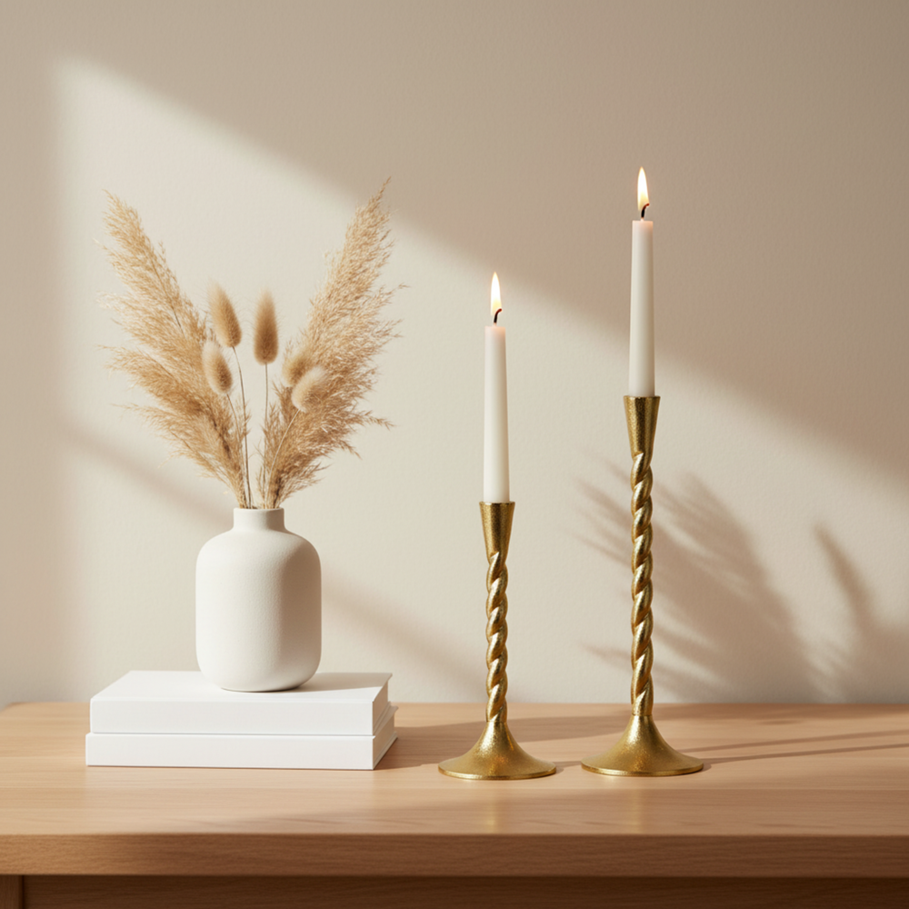 Loor Metal Candle Holder, Set Of 2 - Gold
