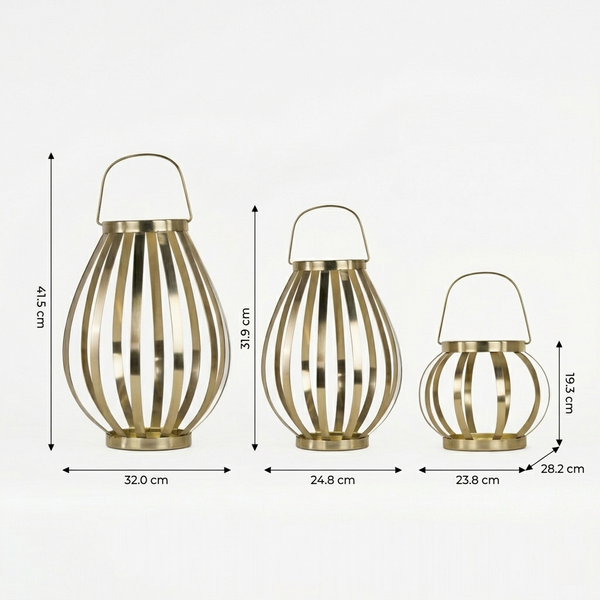 Ray Metal Lanterns, Set Of 3 - Gold