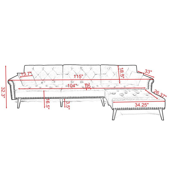 Kerry Wide Velvet Reversible Sleeper Sofa & Chaise - Cotton Home