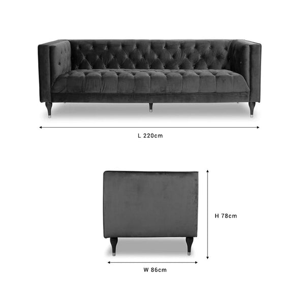 Ector 3-Seater Velvet Tuxedo Arm Sofa - Luxurious Rust Upholstery L220cm x H86cm x W78cm - Cotton Home