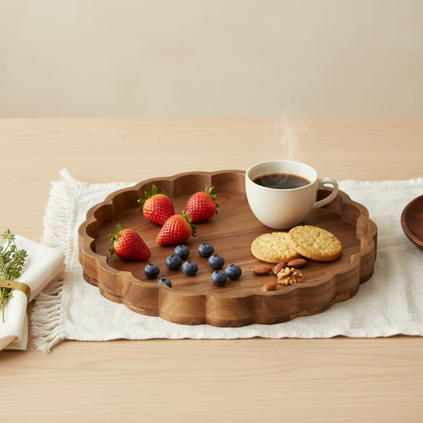 Scallop Wooden Platter, Natural