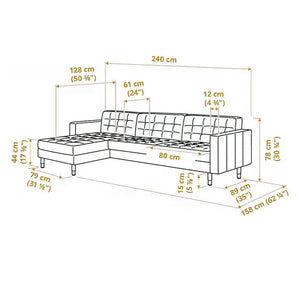 Serenova 3- Seater Chaise Longue Sofa Navy Blue