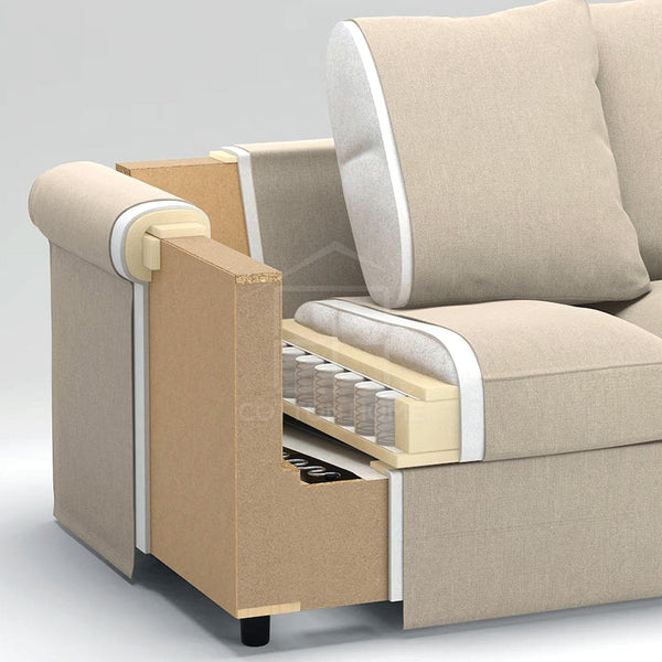 Urbanite 4 Seater Chaise Longue Fabric Sofa L126cm x W328cm x H104cm Beige - Cotton Home