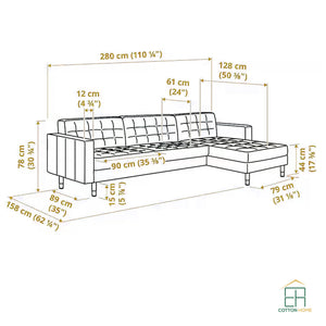 Zestoria 4 Seater Chaise Longue Sofa L158cm x W280cm x H78cm Dark Grey - Cotton Home