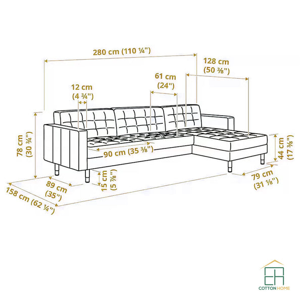 Zestoria 4 Seater Chaise Longue Sofa L158cm x W280cm x H78cm Dark Grey - Cotton Home
