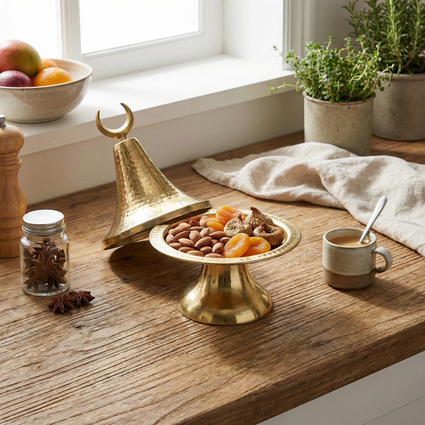 Ruhaf Metal Platter With Lid - Gold