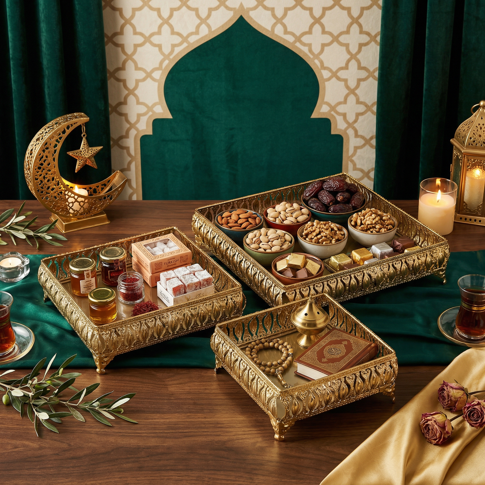 Saba Metal Nesting Trays, Set of 3 - Gold