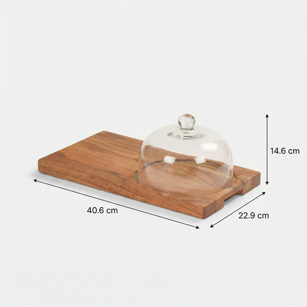 Dome Serving Platter With Glass Cover - Natural