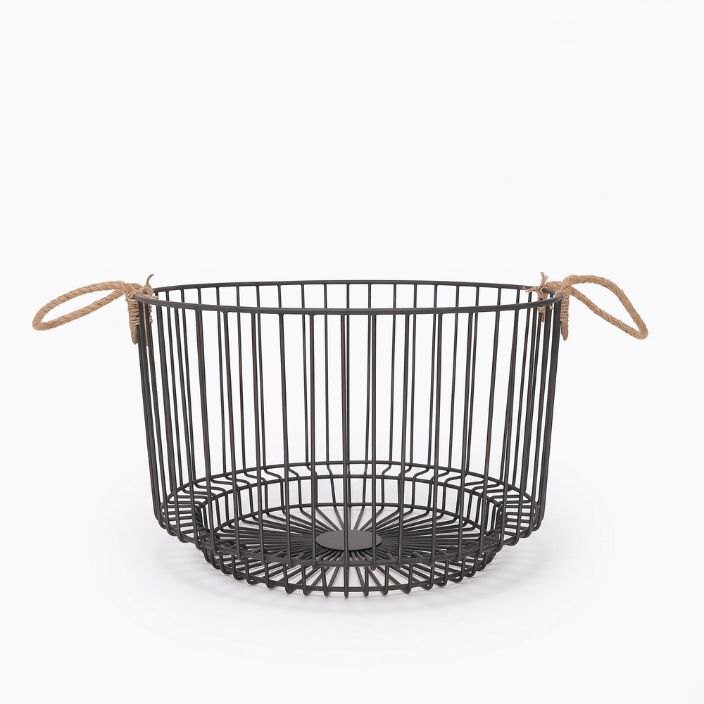 Nexo Metal Storage Basket With Rope Handles, Set Of 2 - Black