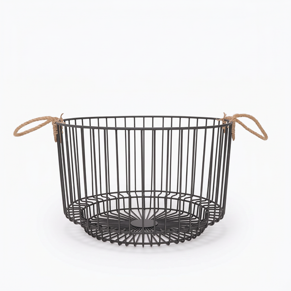 Nexo Metal Storage Basket With Rope Handles, Set Of 2 - Black