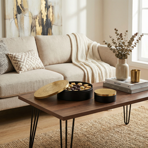 Riva Metal Storage Box, Set of 2 - Black & Gold