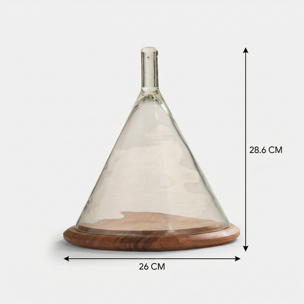 Dome Wooden Platter With Glass Cover, Large - Natural