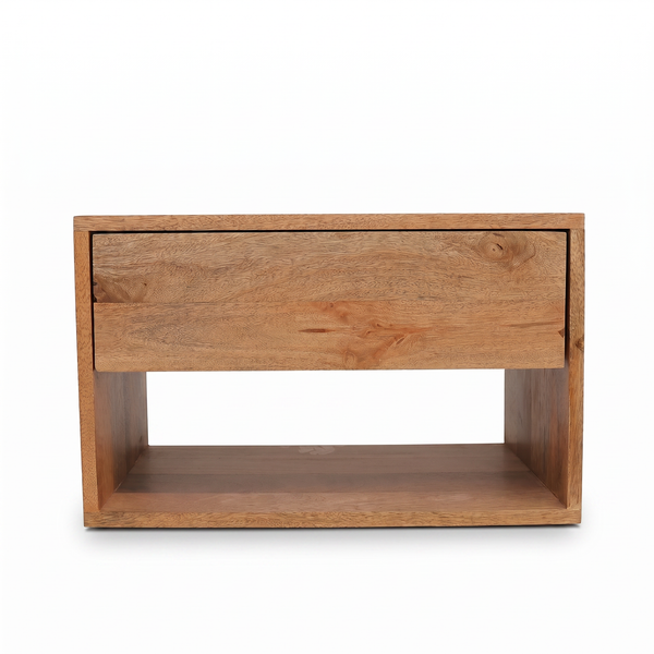 Cube Wooden Nightstand & Bedside Table - Natural
