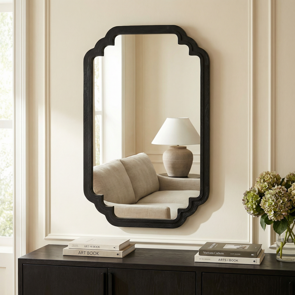 Celia Rectangular Wall Mirror With Wooden Frame - Black