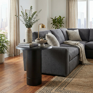 Eden Pedestal Round Side Table, Tall - Black