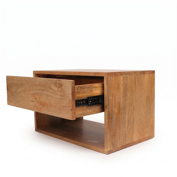 Cube Wooden Nightstand & Bedside Table - Natural