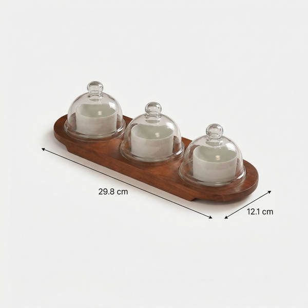 Dome Serving Tray with Metal Bowls- White