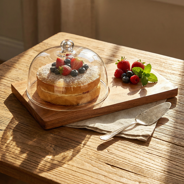 Dome Serving Platter With Glass Cover - Natural