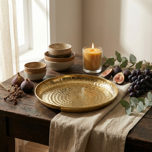 Lattice Hammered Metal Serving Platter, Gold
