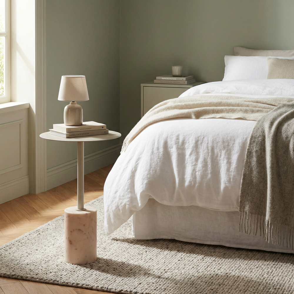 Terry Side Table With Marble Base - White