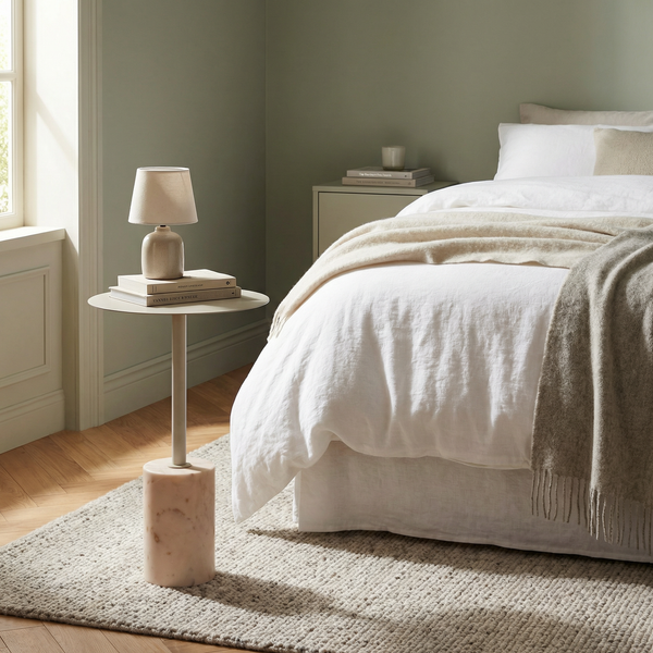 Terry Side Table With Marble Base - White